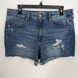 Cutoff distressed denim shorts